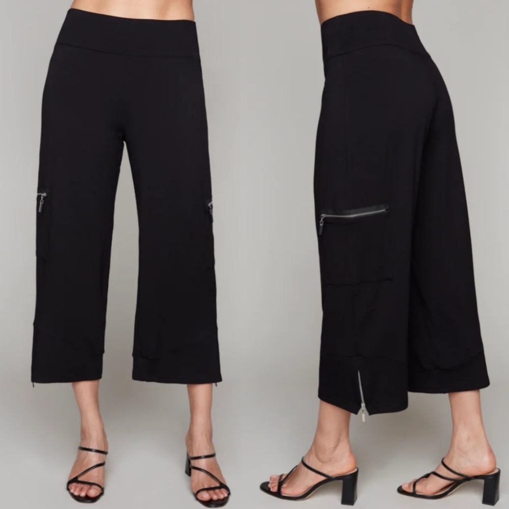 Compli K Cargo Pocket High Rise Wide Leg‎ Cropped Pants Side Zip Business Casual